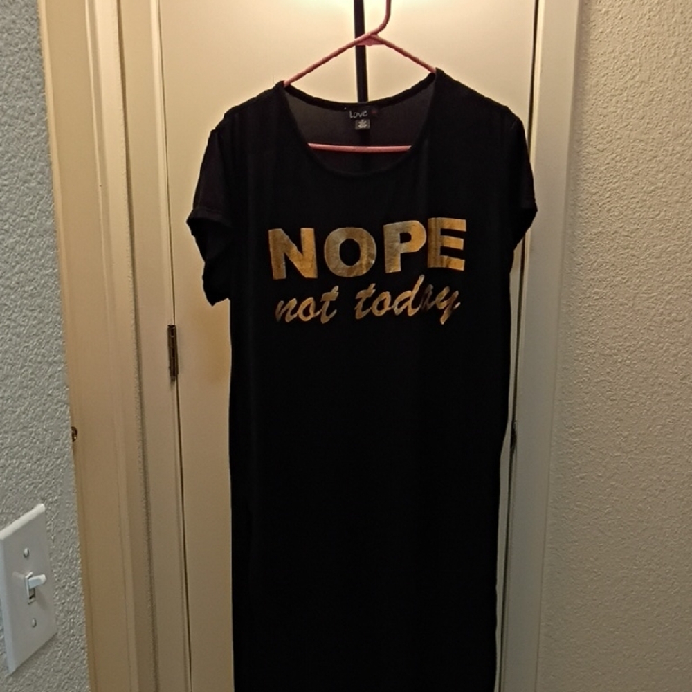 Black Dress with Gold 'NOPE not today' Print